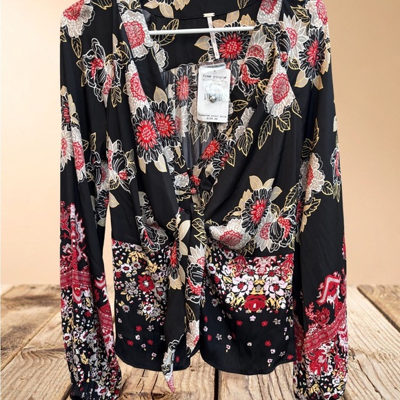 Free People Black and Red Floral Blouse - Picture 3 of 8